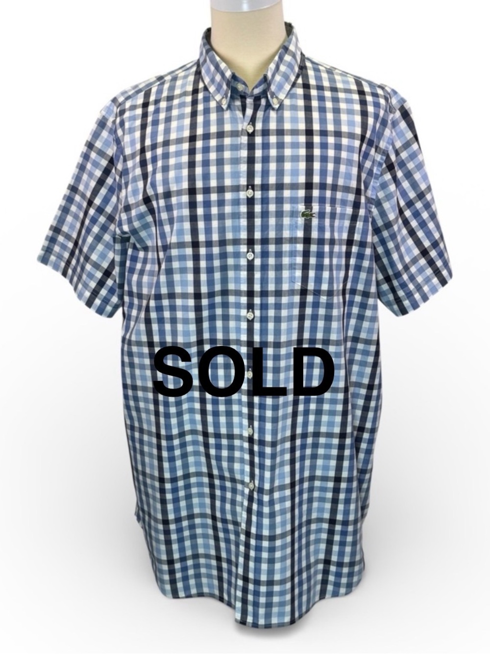 Lacoste Men's Blue White Short Sleeve Gingham Check Button Down Shirt Size 2XLT